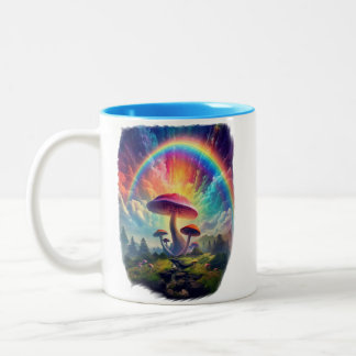 Rainbow Sky Mushroom  Two-Tone Coffee Mug