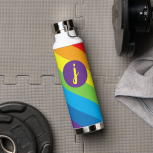 Rainbow Slash Stripes Monogram Water Bottle