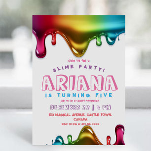 Rainbow Slime Party Invitation Slime 5th Birthday 