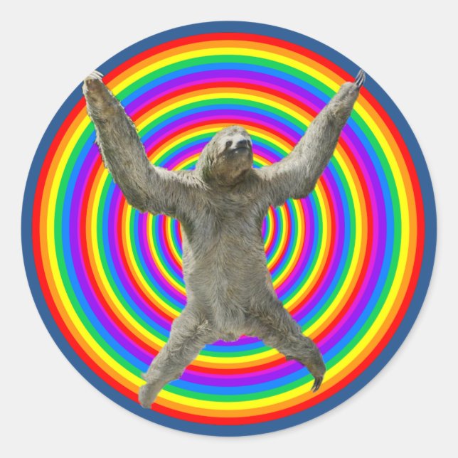 Rainbow Sloth Classic Round Sticker (Front)