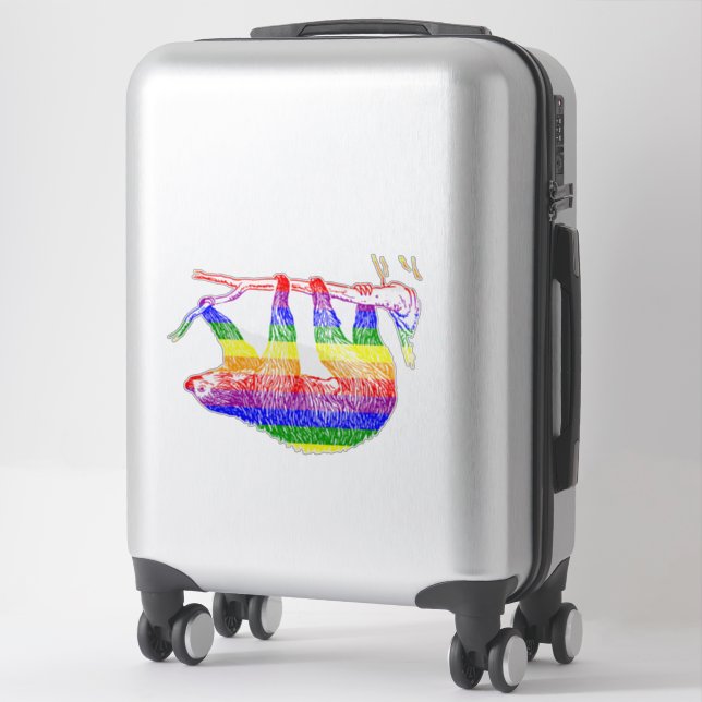Rainbow Sloth Custom-Cut Vinyl Sticker (Suitcase)