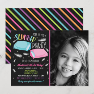 Rainbow Slumber Party Sleepover Photo Birthday Invitation