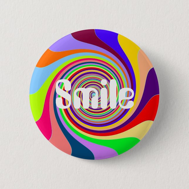 Rainbow "Smile" psychedelic pop candy swirl 6 Cm Round Badge (Front)
