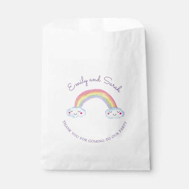 Rainbow Smiles Twins Birthday Party Favour Bags (Front)