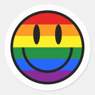 Rainbow Smiley Face Classic Round Sticker