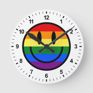 Rainbow Smiley Face Round Clock