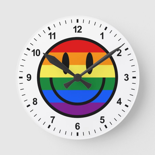 Rainbow Smiley Face Round Clock (Front)