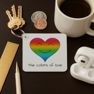 Rainbow smiling heart two-sided key ring