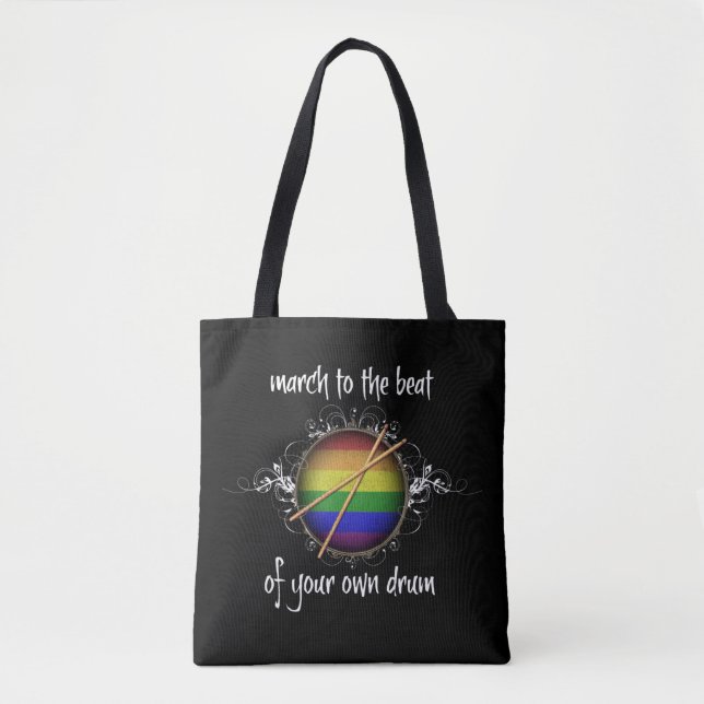 Rainbow Snare Drumstick Pride March to Beat Music Tote Bag (Front)