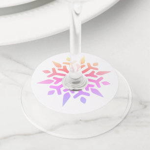 Rainbow Snowflake Round Paper Wine Glass Tag