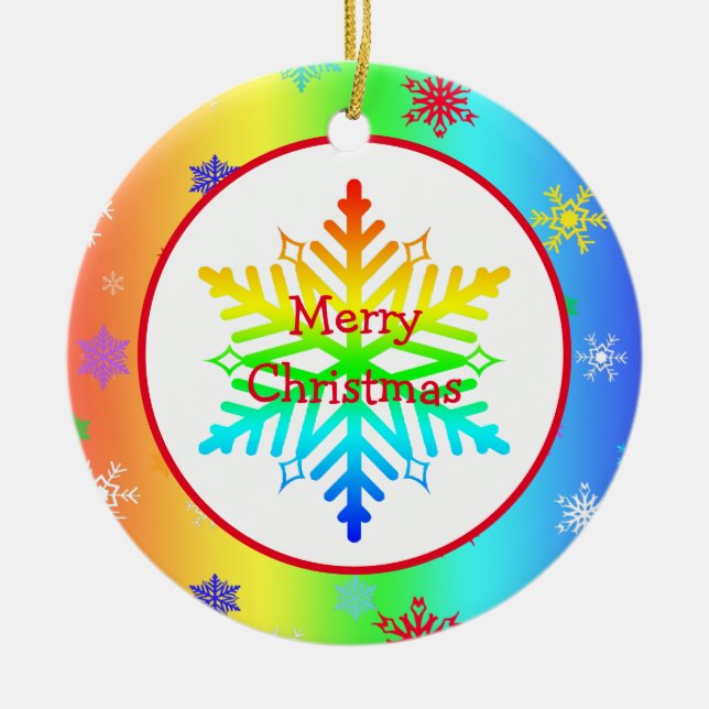 Rainbow Snowflakes Christmas LGBTQ Ceramic Tree Decoration (Front)
