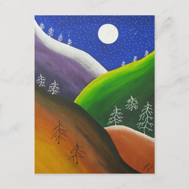 Rainbow Snowflakes Folk Art Postcard (Front)