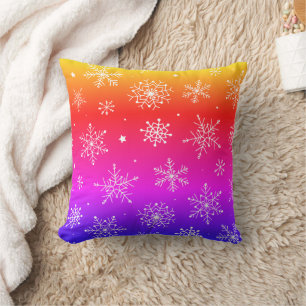 Rainbow Snowflakes Throw Pillow