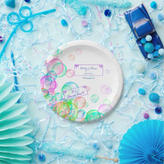 Rainbow Soap Bubbles Baby Shower Paper Plate (Party)