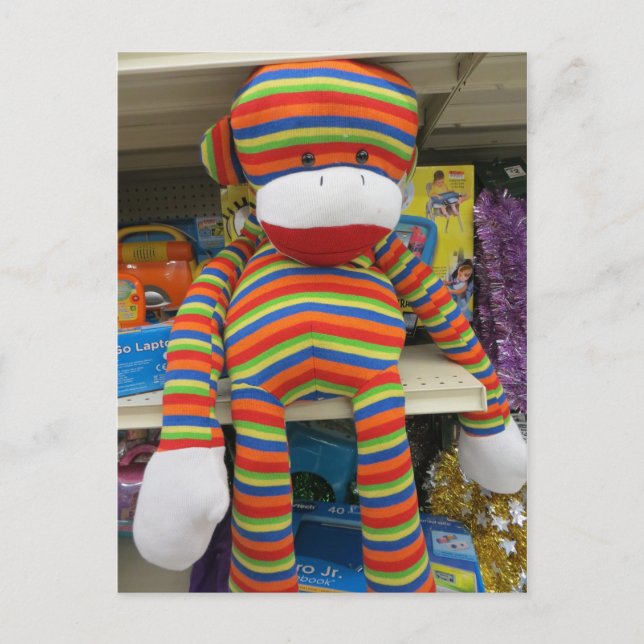 Rainbow Sock Monkey Postcard (Front)