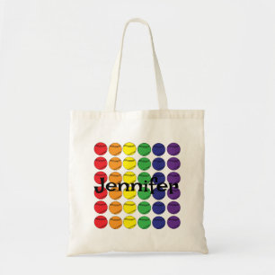 Rainbow Softball with Name  Tote Bag