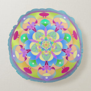 Rainbow Song Mandala Round Cushion