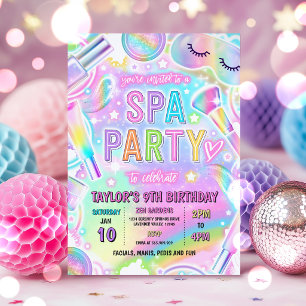 Rainbow Spa Party Glow Makeup Pamper Birthday Invitation