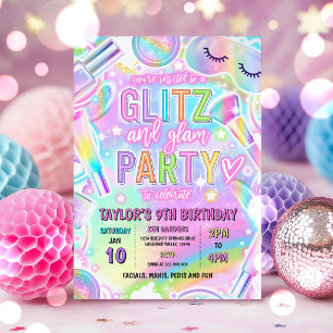 Rainbow Spa Party Glow Makeup Pamper Birthday Invitation