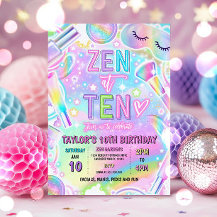 Rainbow Spa Party Makeup Pamper 10th Birthday Invitation
