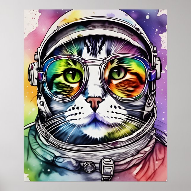 Rainbow Space Cat Astronaut Poster (Front)