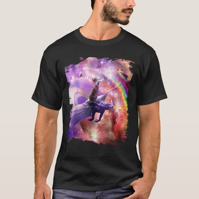 Rainbow Space Cat On Dragon T Shirt (Front)