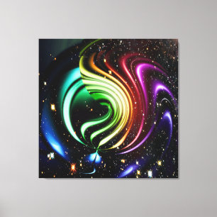 Rainbow Space Flower Wrapped Canvas Print