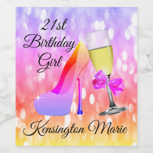 Rainbow Sparkle 21st Birthday Champagne Label  
