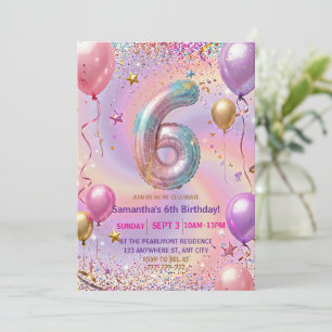 Rainbow Sparkle Glitter 6th Birthday Party Invitation
