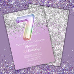 Rainbow Sparkle Glitter Girl 7th Birthday Party In Invitation<br><div class="desc">Rainbow sparkle glitter birthday party invitation for a 7 year old girl with elegant script writing and fun number foil balloons.</div>