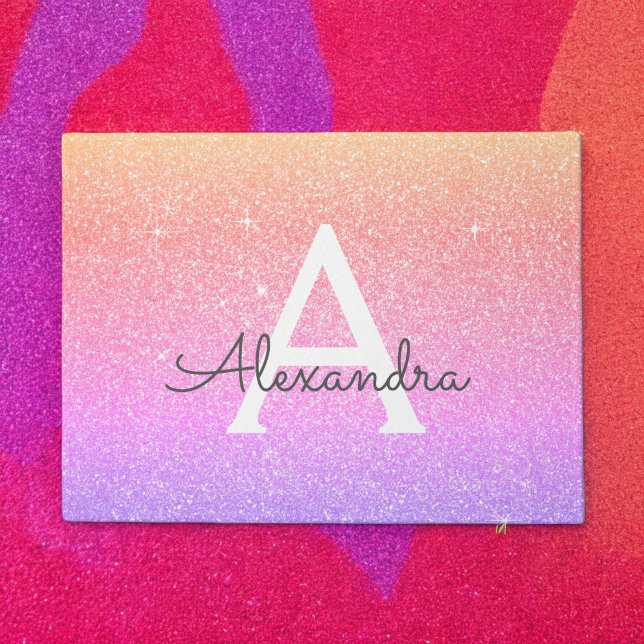 Rainbow Sparkle Glitter Monogram Name & Initial Doormat (Creator Uploaded)