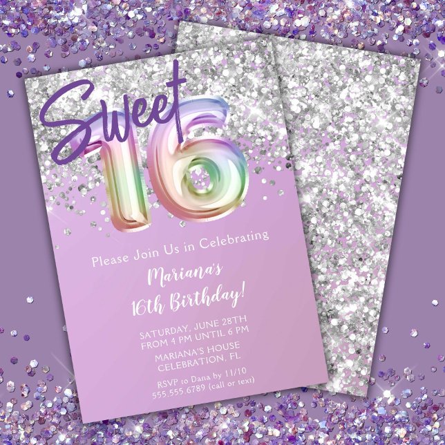 Rainbow Sparkle Glitter Sweet 16th Birthday Party Invitation (Creator Uploaded)