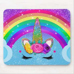 Rainbow Sparkle Glittery Unicorn Horn Mouse Mat