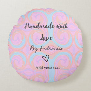 Rainbow sparkle handmade with love add name text round cushion