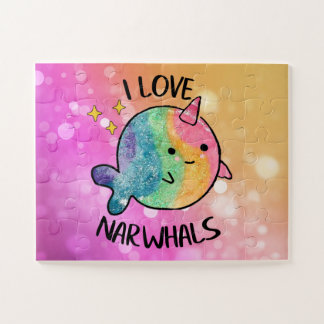 Rainbow Sparkle I Love Narwhals Jigsaw Puzzle