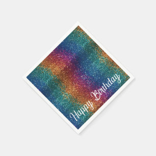 Rainbow Sparkle Metallic Elegant Happy Birthday Napkin
