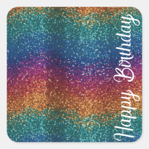 Rainbow Sparkle Metallic Elegant Happy Birthday Square Sticker
