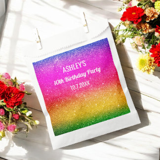 Rainbow Sparkle Pink Yellow Green Favour Bags