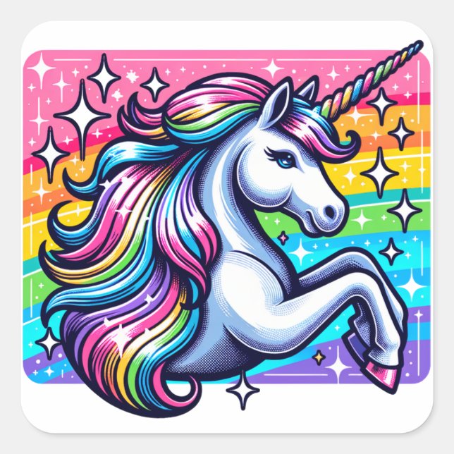 Rainbow Sparkles and Magical Unicorn Square Sticker (Front)