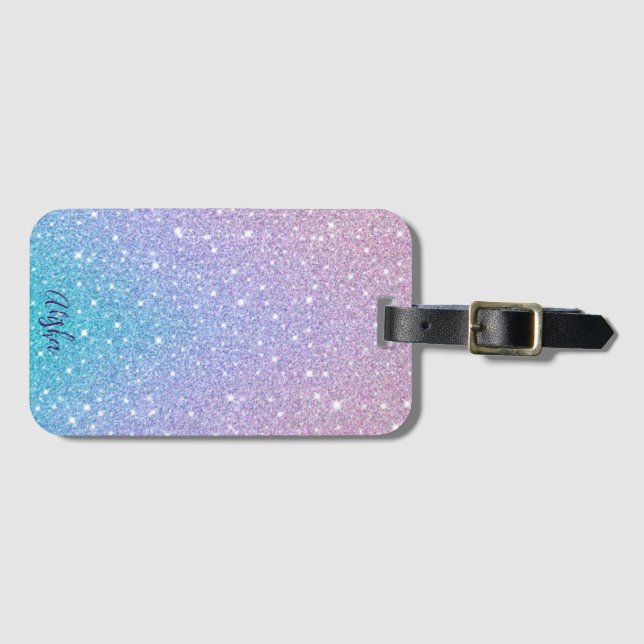 Rainbow sparkles girls Custom Name Luggage Tag (Front Horizontal)
