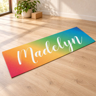 Rainbow Spectrum Custom Script Monogram Name Yoga Mat