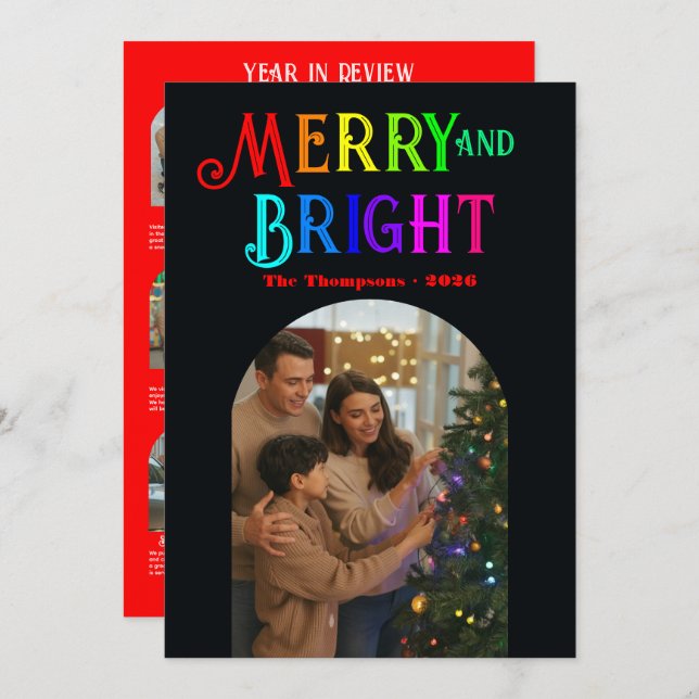 Rainbow Spectrum "Year in Review" Photos Christmas Holiday Card (Front/Back)