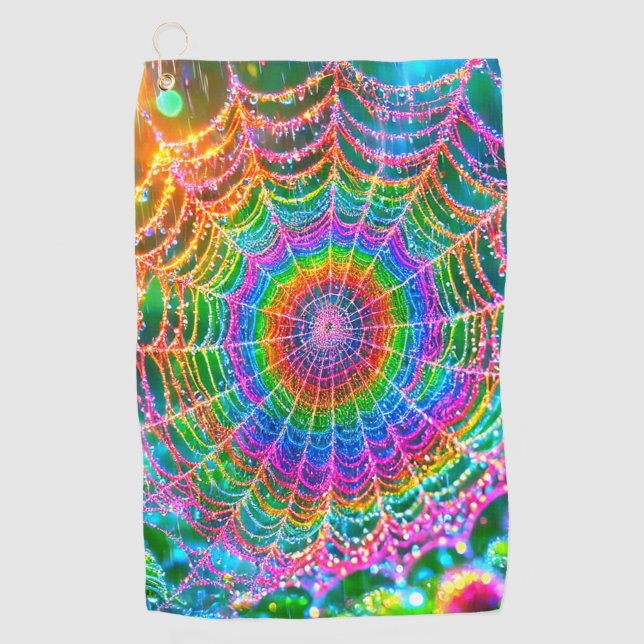 Rainbow Spider Web Golf Towel (Front)
