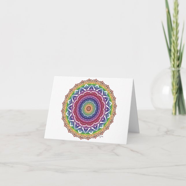 Rainbow Spiral and Geometric Flower Mandala Card (Front)
