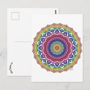Rainbow Spiral and Geometric Flower Mandala Postcard