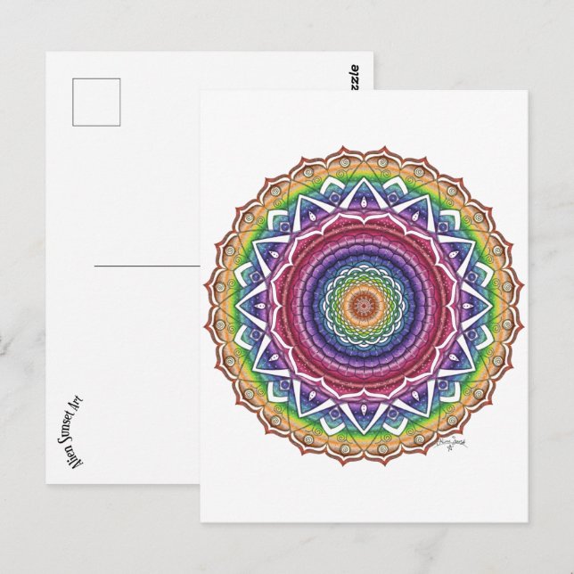 Rainbow Spiral and Geometric Flower Mandala Postcard (Front/Back)