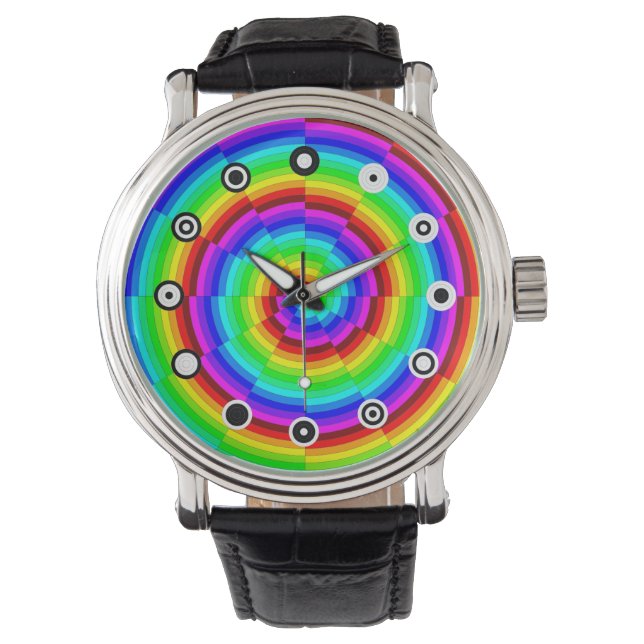 Rainbow Spiral (Binary Face) by Kenneth Yoncich Watch (Front)