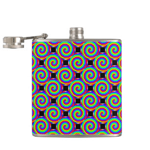 Rainbow Spiral by Kenneth Yoncich Hip Flask