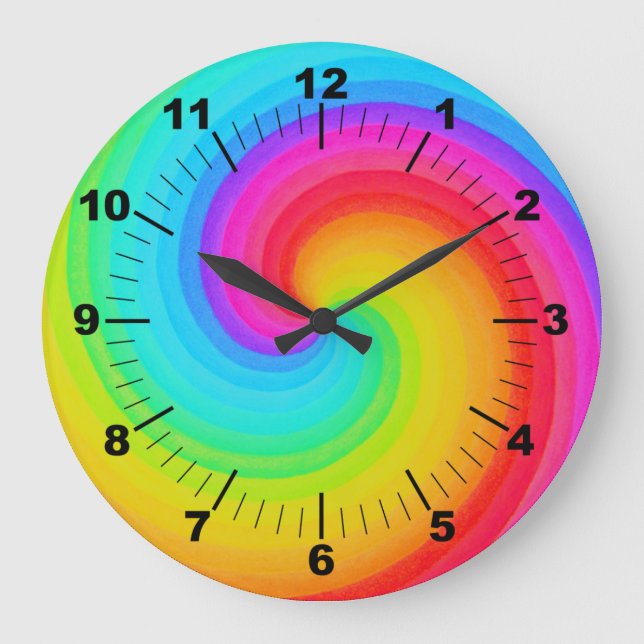 Rainbow Spiral Colorful Geometric Mandala Large Clock (Front)
