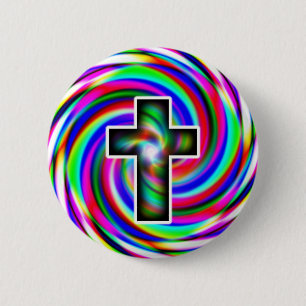 Rainbow Spiral Cross  6 Cm Round Badge